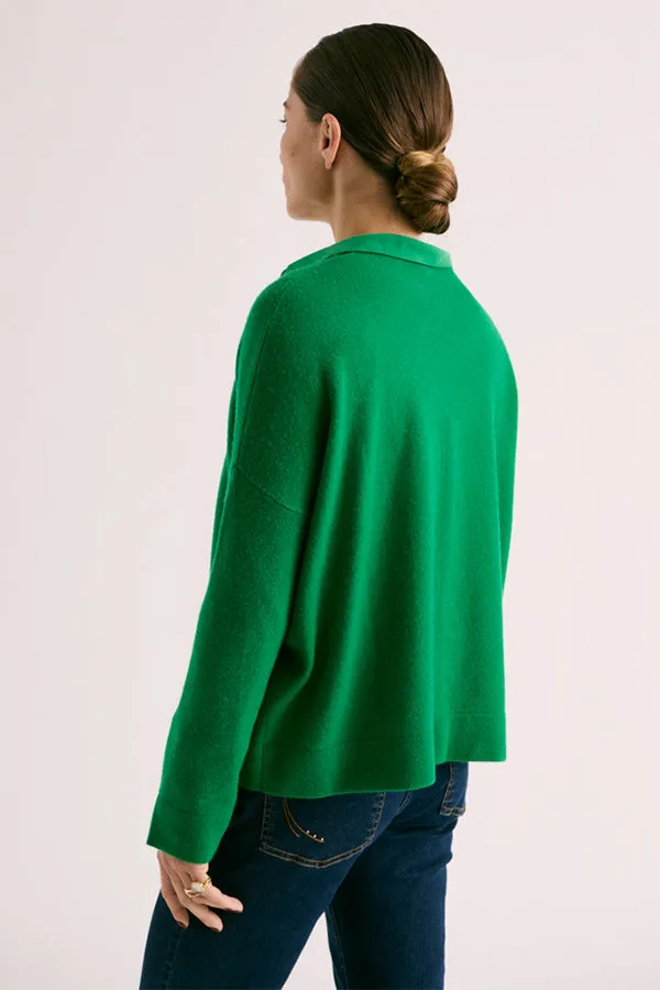 Devernois ALOLITE GREEN V-NECK CASHMERE SWEATER