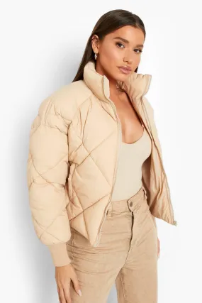 Diamond Quilt Funnel Neck Puffer Jacket