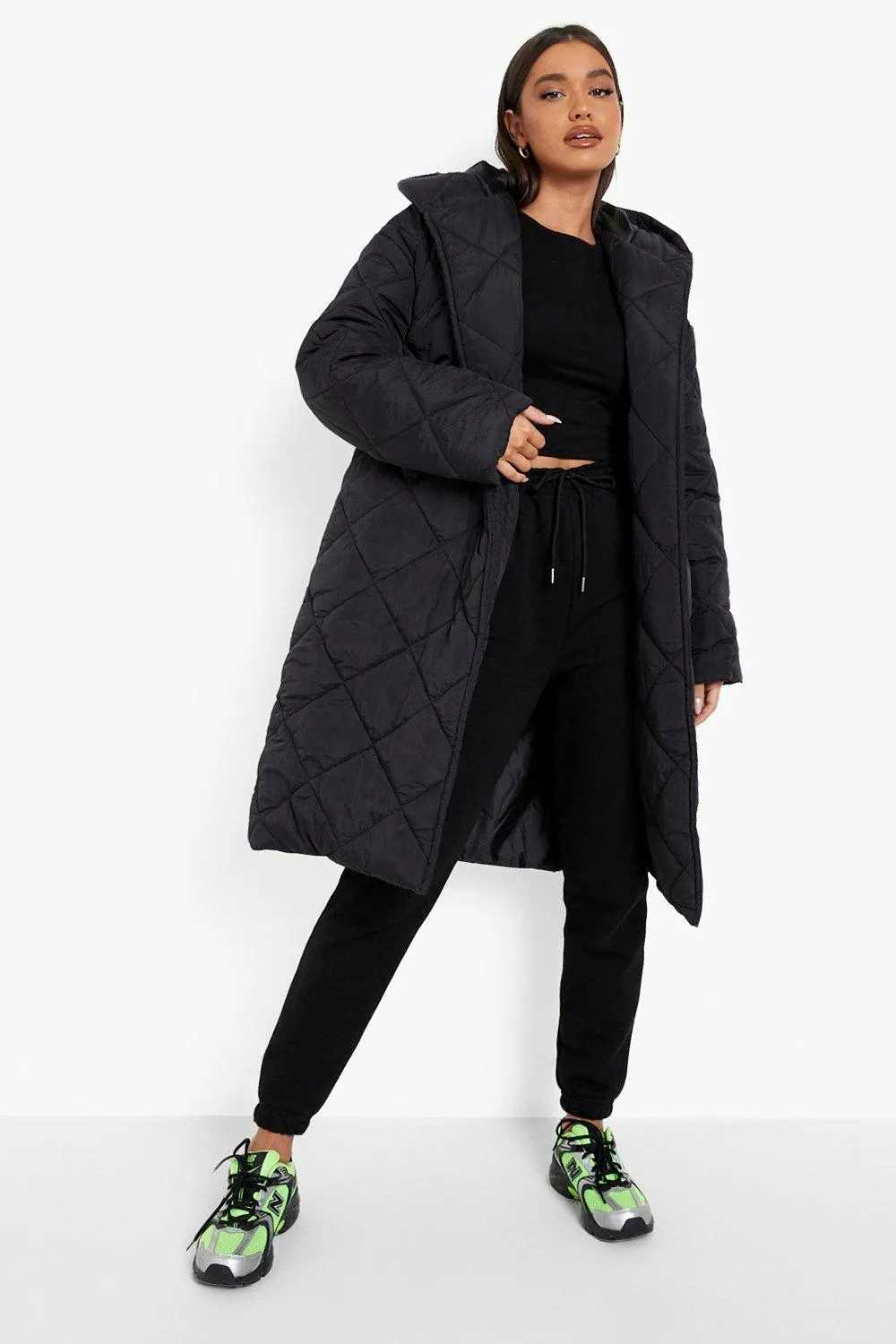 Diamond Quilted Belted Puffer Jacket