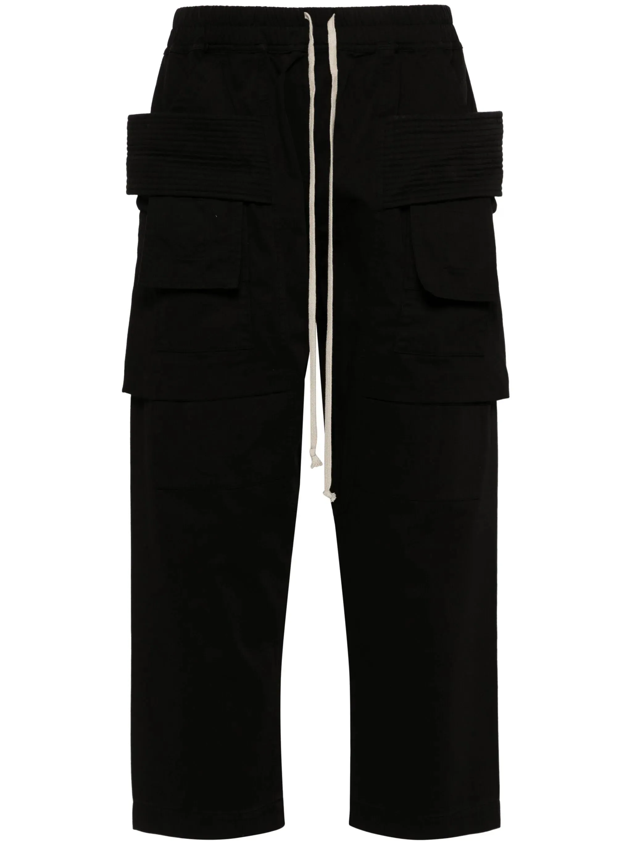 Drawstring Creatch Cargo Cropped Pants - Black