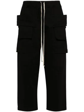 Drawstring Creatch Cargo Cropped Pants - Black