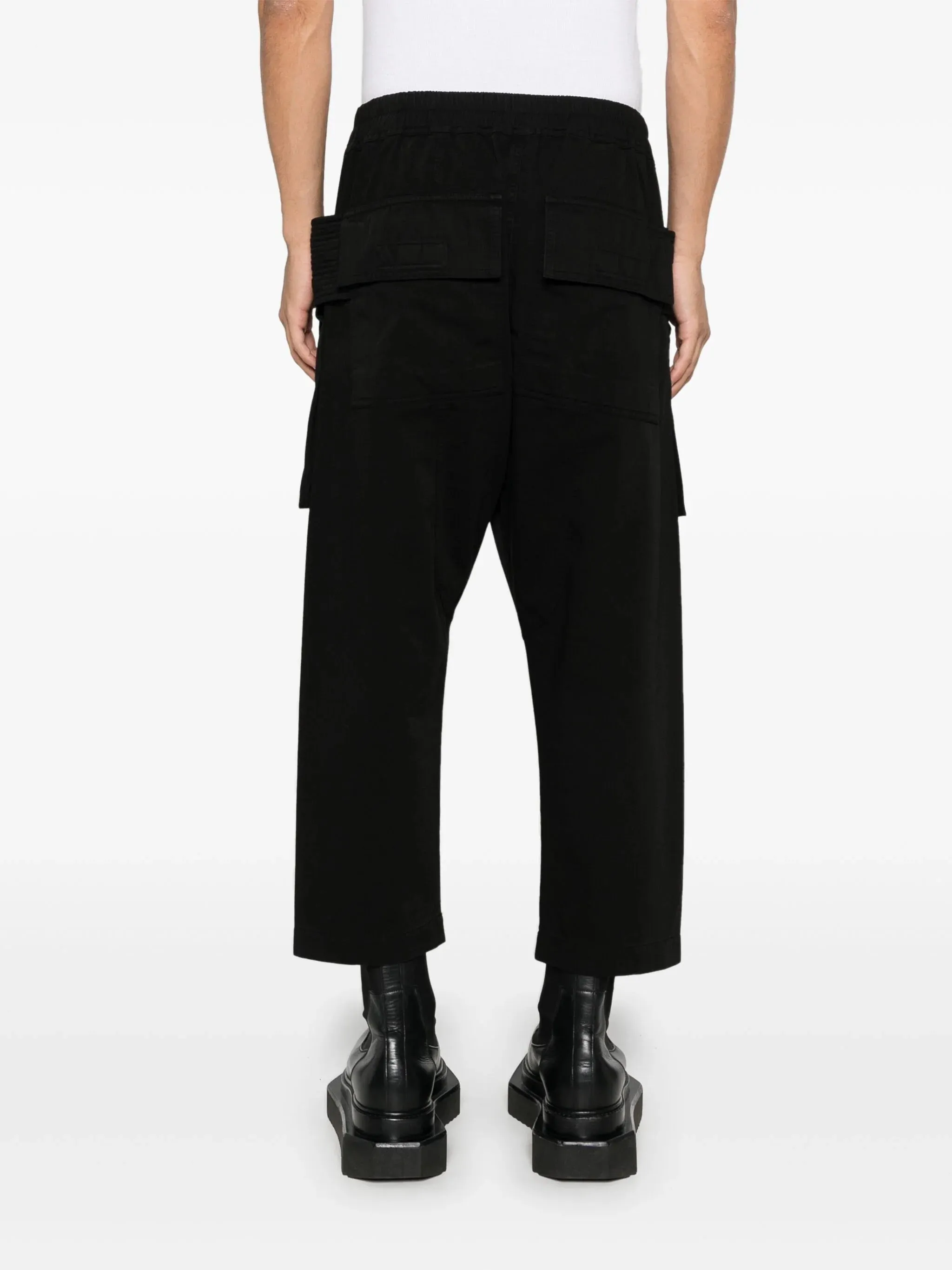 Drawstring Creatch Cargo Cropped Pants - Black