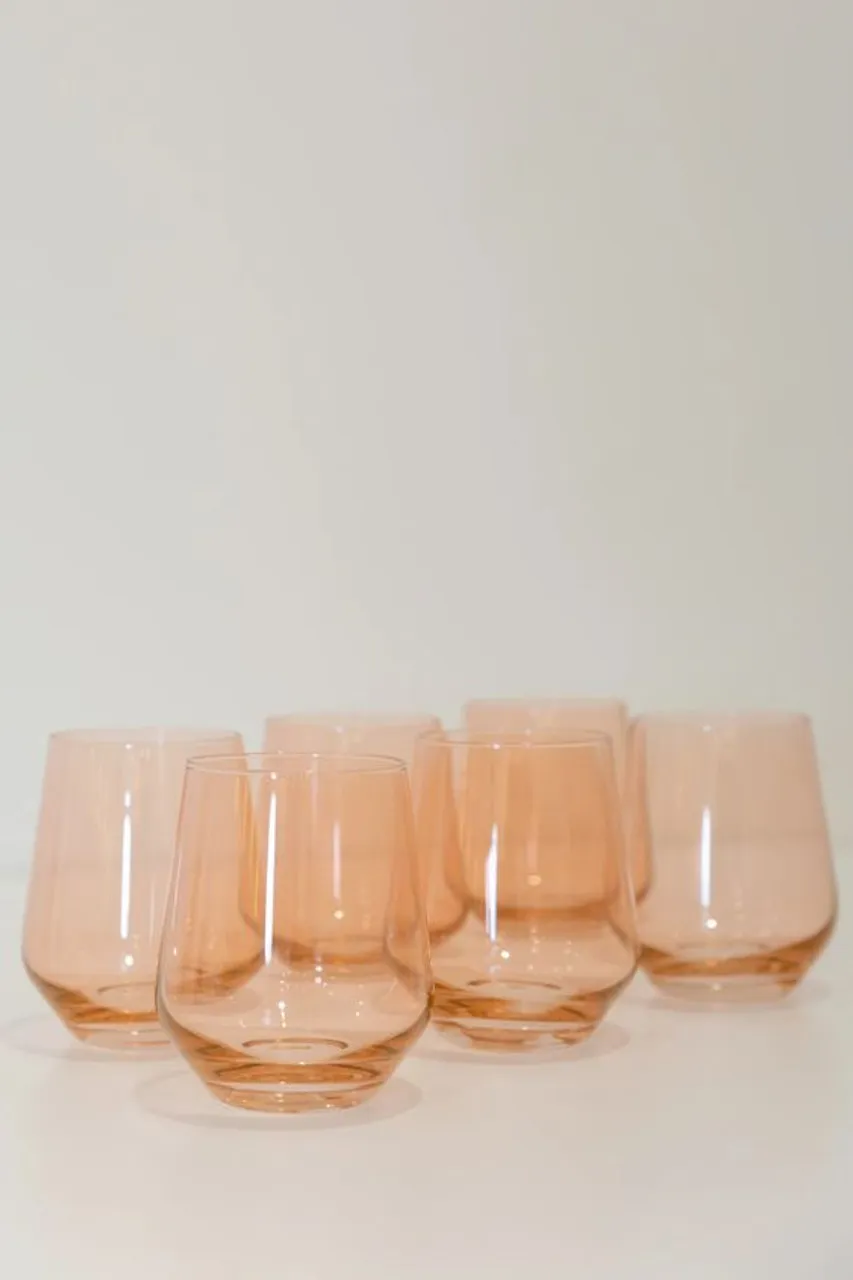 Estelle Stemless Wine Glass Set, Blushed Pink