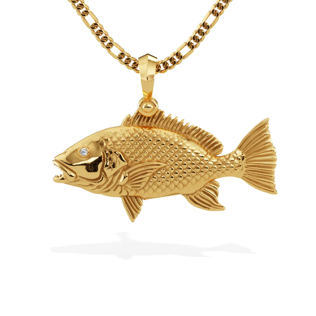 Exquisite 3D Red Snapper Diamond Fish Pendant in 14k Gold | Ocean Lover's Gem