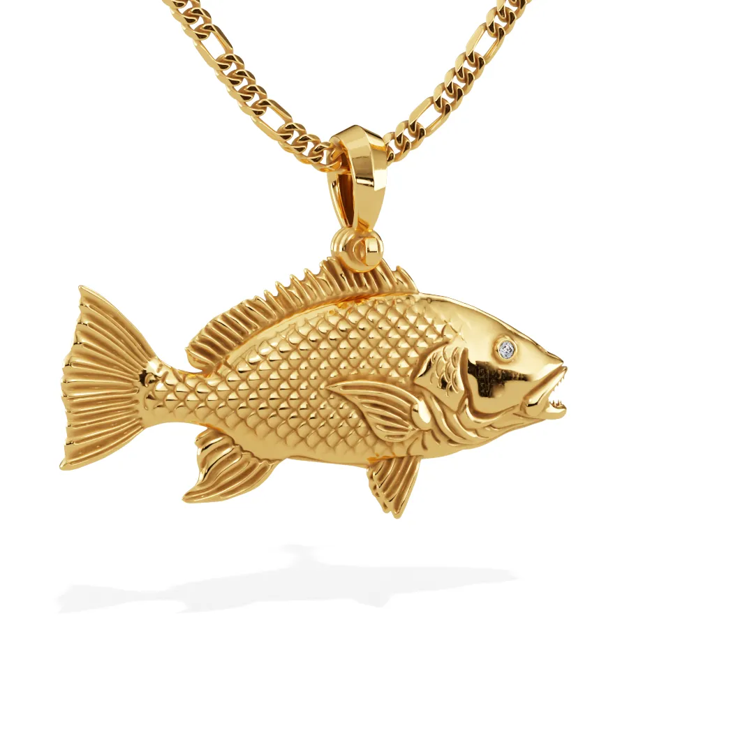 Exquisite 3D Red Snapper Diamond Fish Pendant in 14k Gold | Ocean Lover's Gem