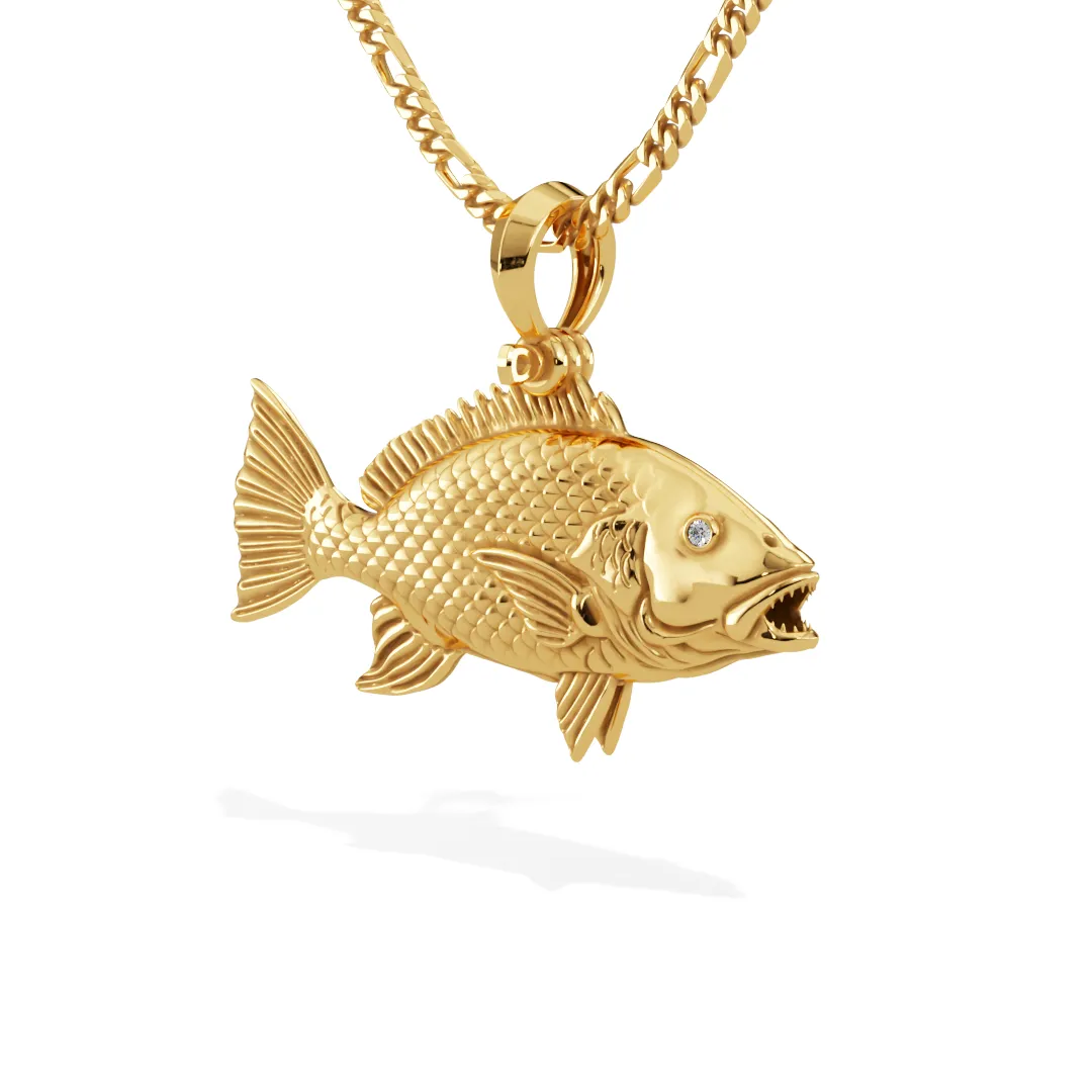 Exquisite 3D Red Snapper Diamond Fish Pendant in 14k Gold | Ocean Lover's Gem