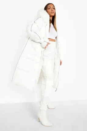 Faux Fur Trim Reflective Longline Puffer Jacket