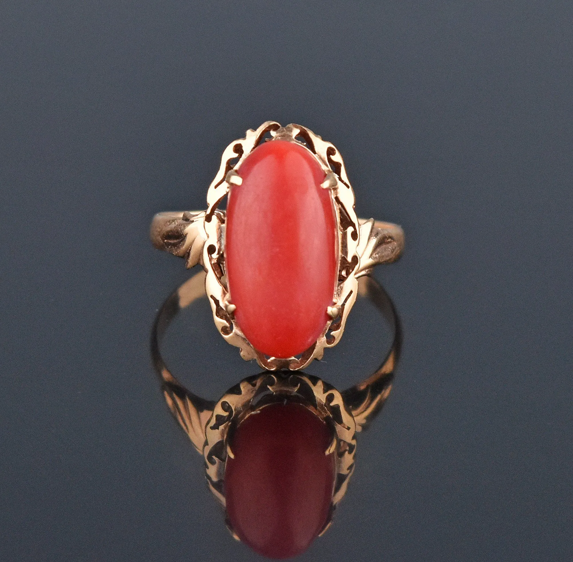 Fine 18K Gold Mediterranean Red Coral Ring