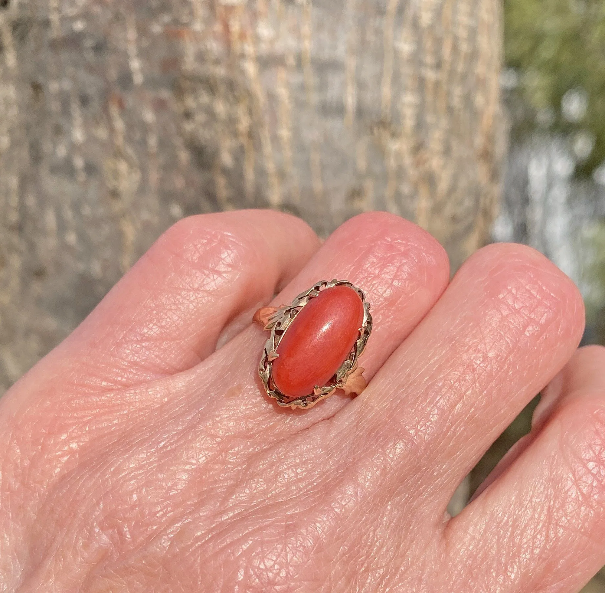 Fine 18K Gold Mediterranean Red Coral Ring