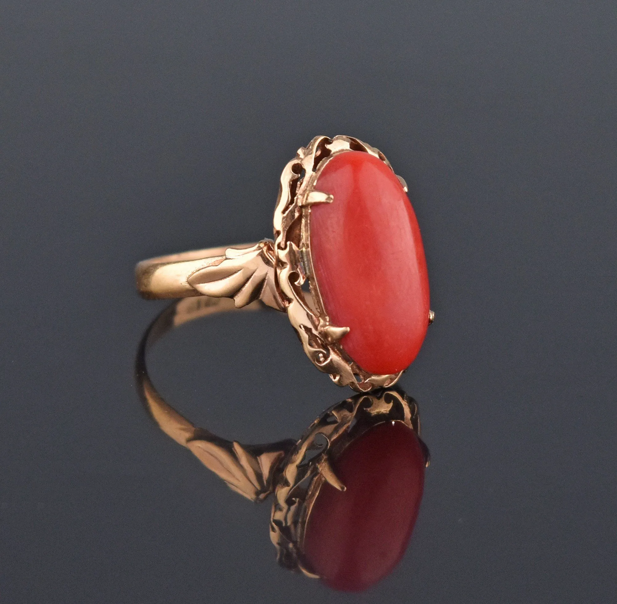 Fine 18K Gold Mediterranean Red Coral Ring