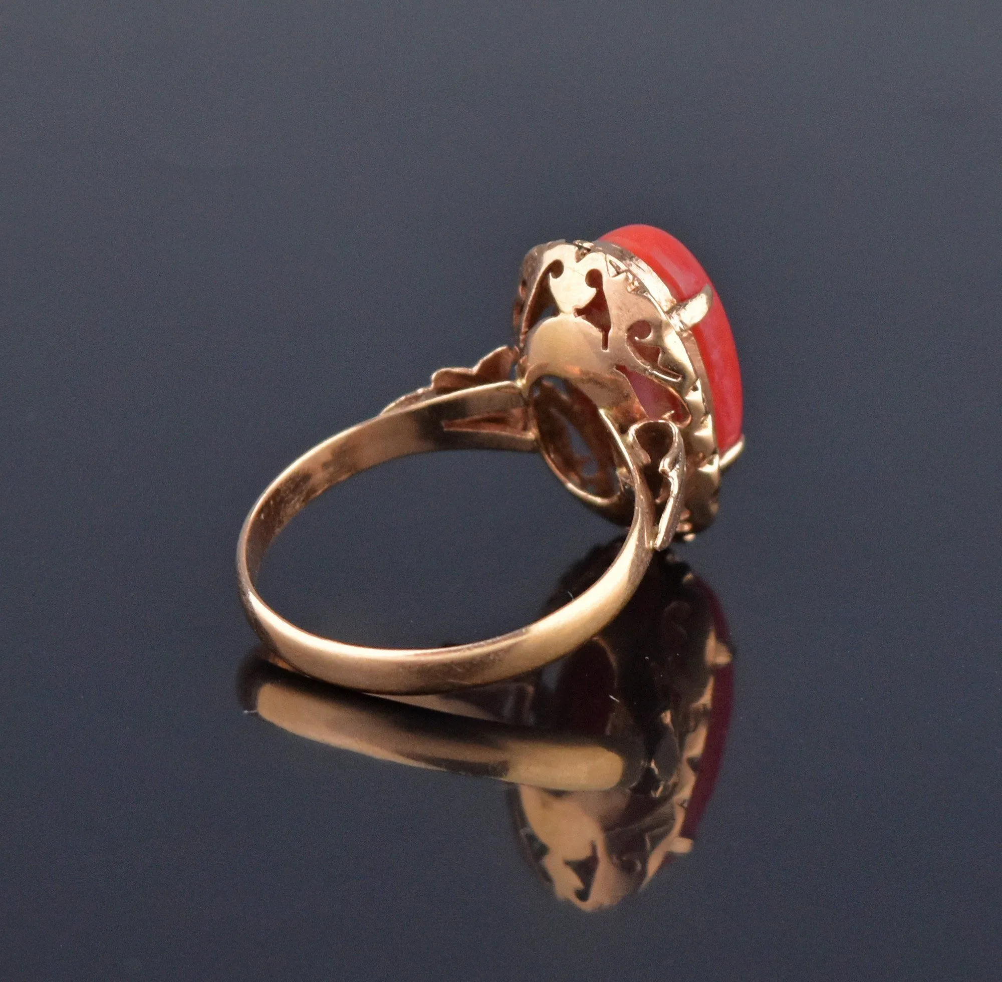 Fine 18K Gold Mediterranean Red Coral Ring