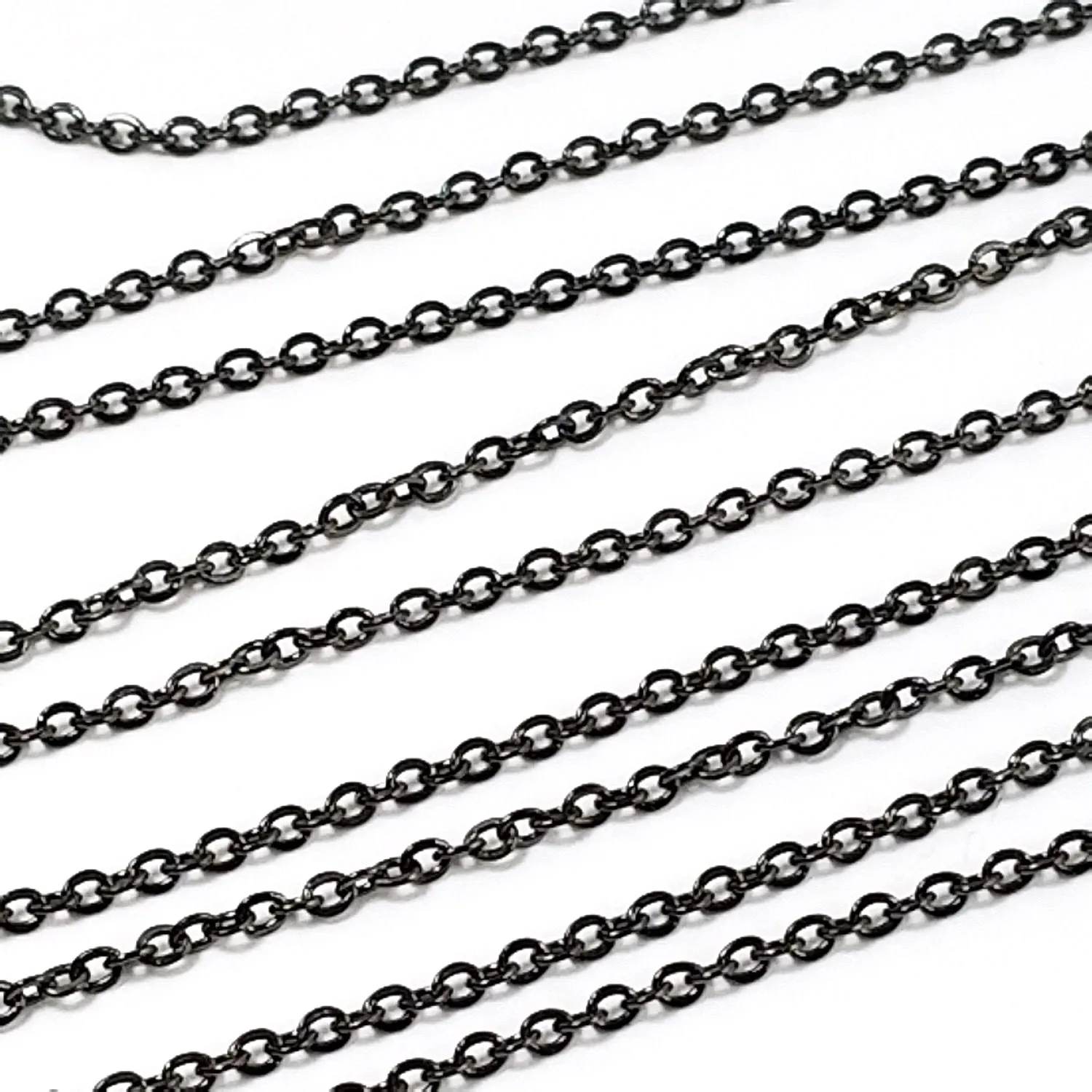 Fine Black Stainless Chain, 3x2mm Flattened Oval Links, Bulk 50 Meters on a Spool, #1909 BL