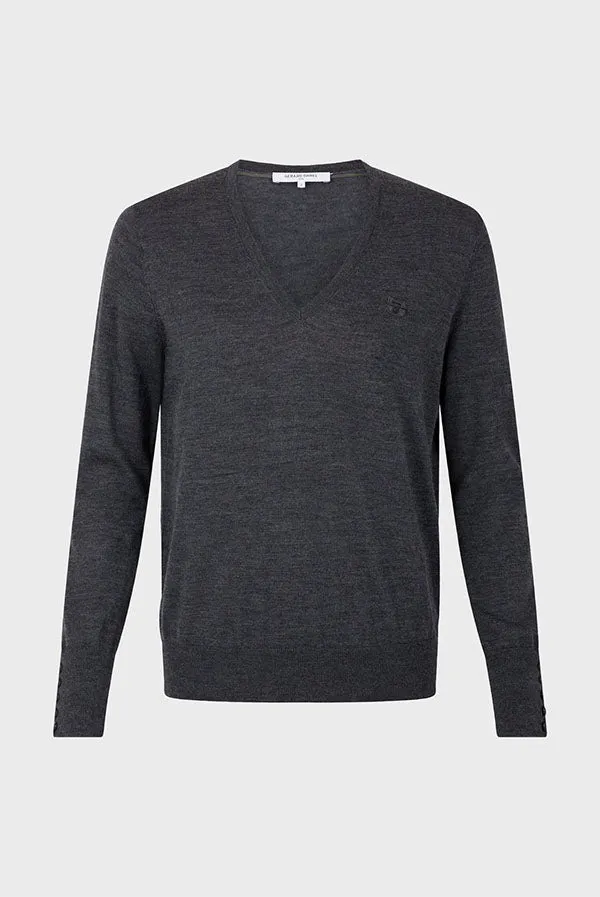 Gerard Darel JULIETTE GREY FINE WOOL V-NECK SWEATER