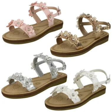 Girls Spot On Slingback Flowery Sandals H0292