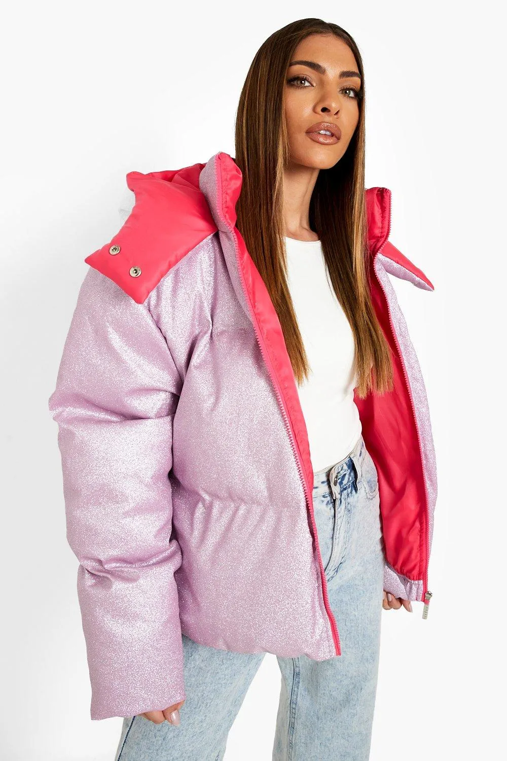 Glitter Hooded Puffer Jacket