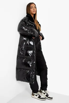 High Shine Faux Fur Trim Puffer