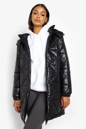 High Shine Quilted Longline Puffer Jacket