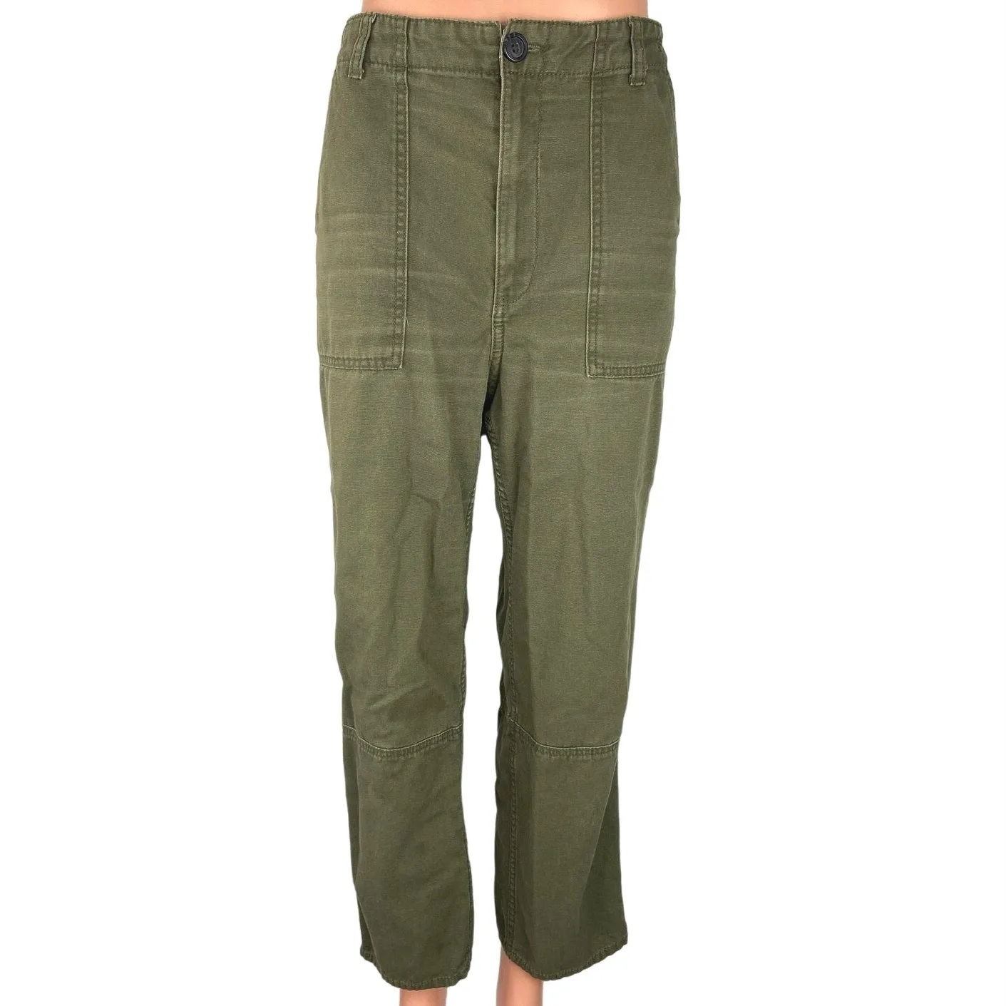 H&M Divided Olive Green High Rise Straight Ankle Cargo Utility Trouser Pants 10