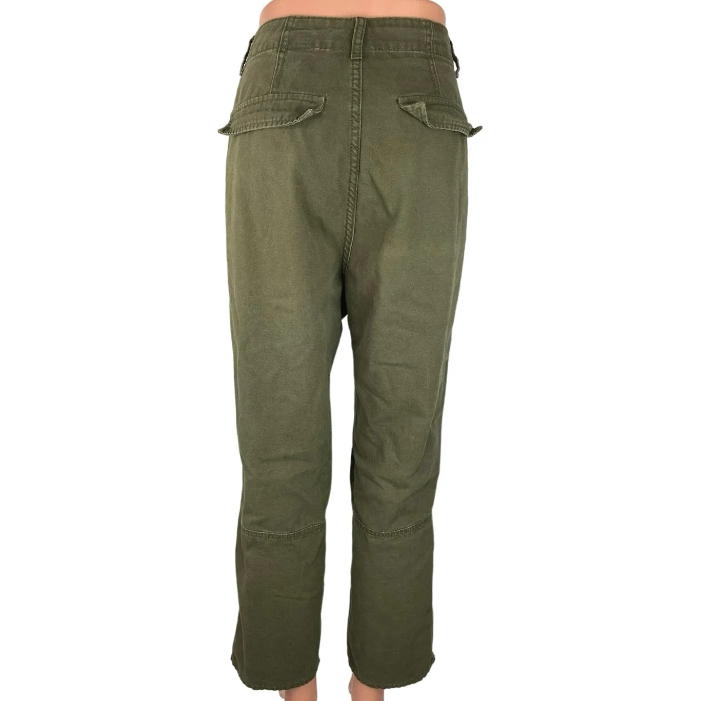 H&M Divided Olive Green High Rise Straight Ankle Cargo Utility Trouser Pants 10