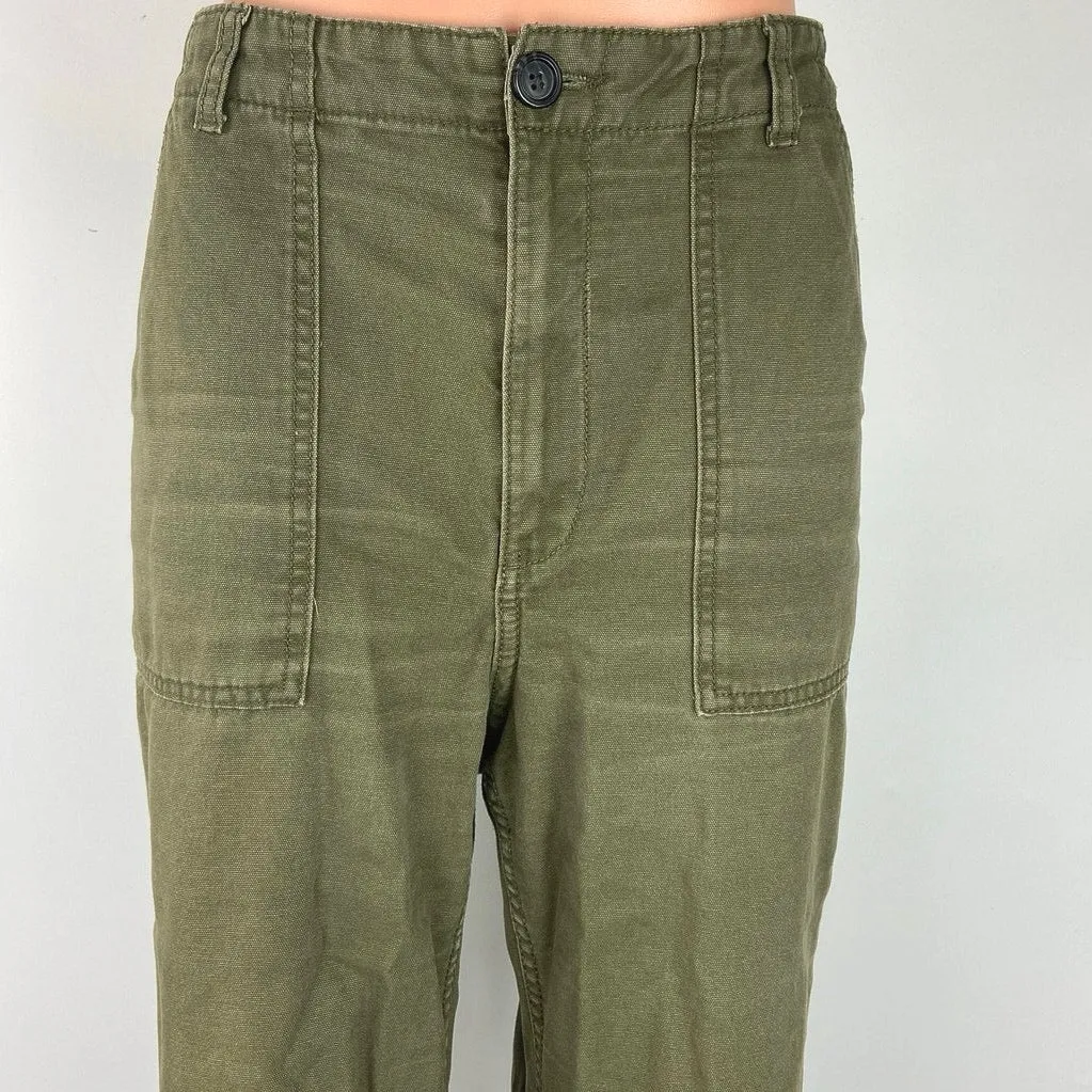 H&M Divided Olive Green High Rise Straight Ankle Cargo Utility Trouser Pants 10