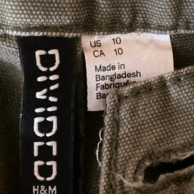 H&M Divided Olive Green High Rise Straight Ankle Cargo Utility Trouser Pants 10