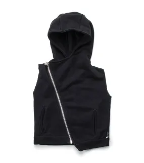 hooded diagonal vest