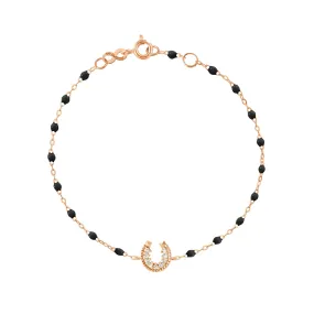 Horseshoe Diamond Black bracelet, Rose Gold, 6.7