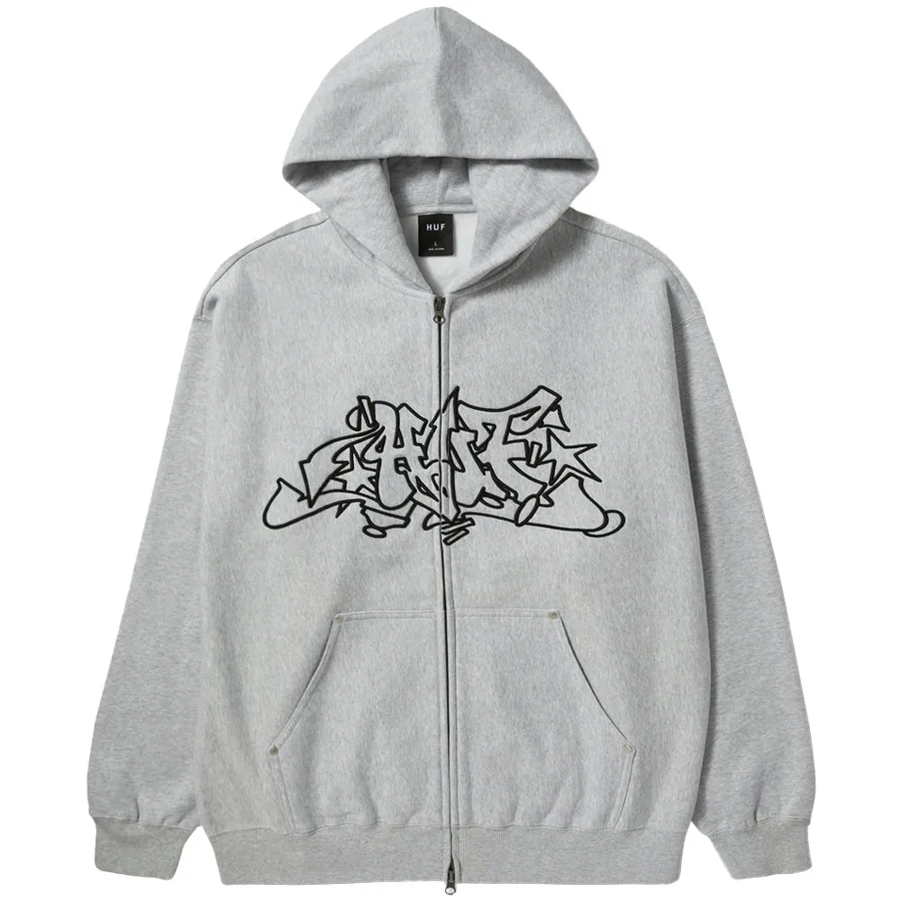 HUF OUTLINES HEAVY WEIGHT FULL-ZIP FLEECE // HEATHER GREY