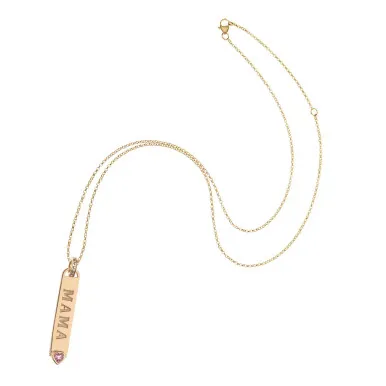 Jane Win Joy Mama Bar Pendant Adjustable Delicate Chain, Pink Tourmaline