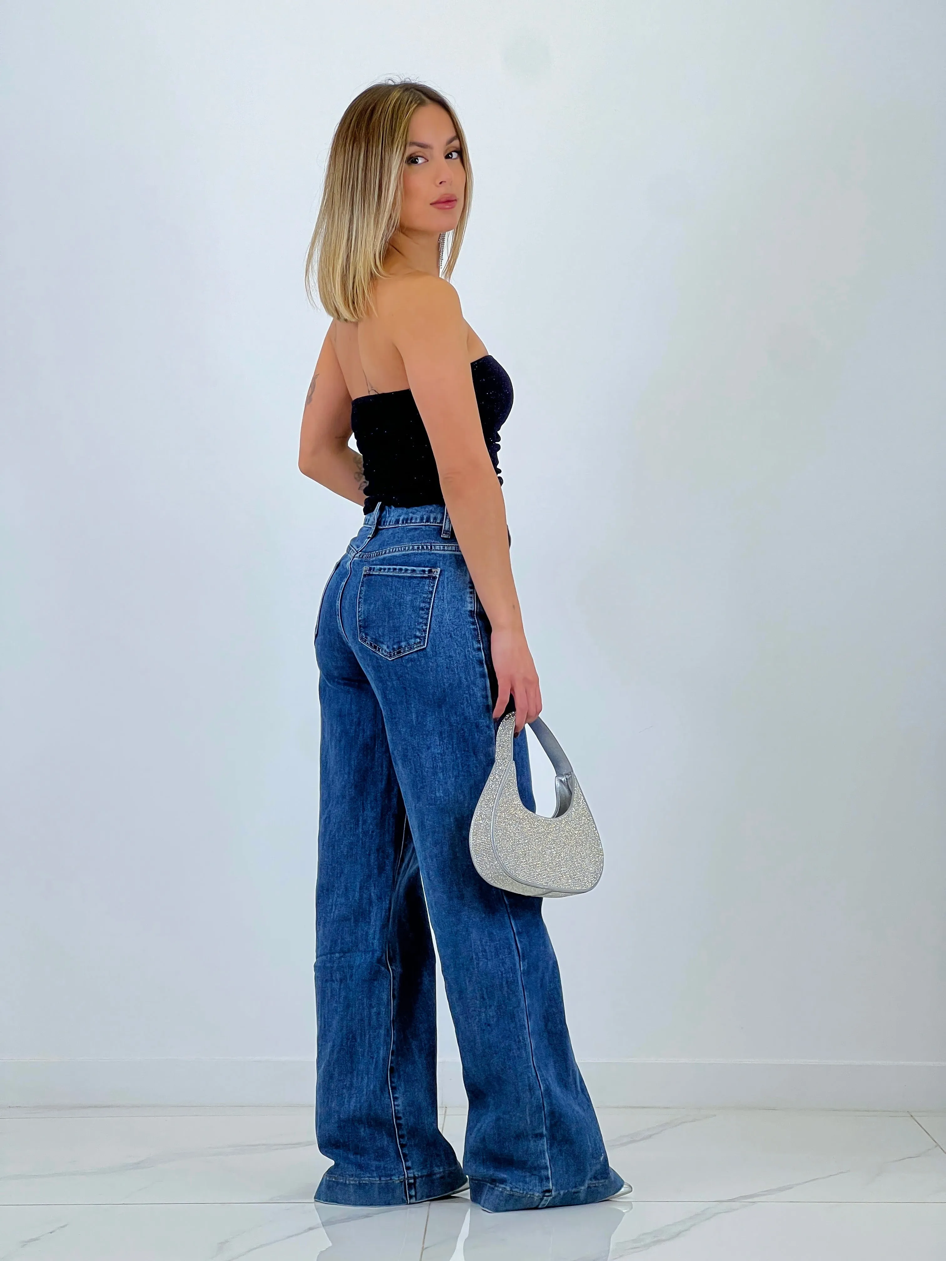 Jeans costura wide leg