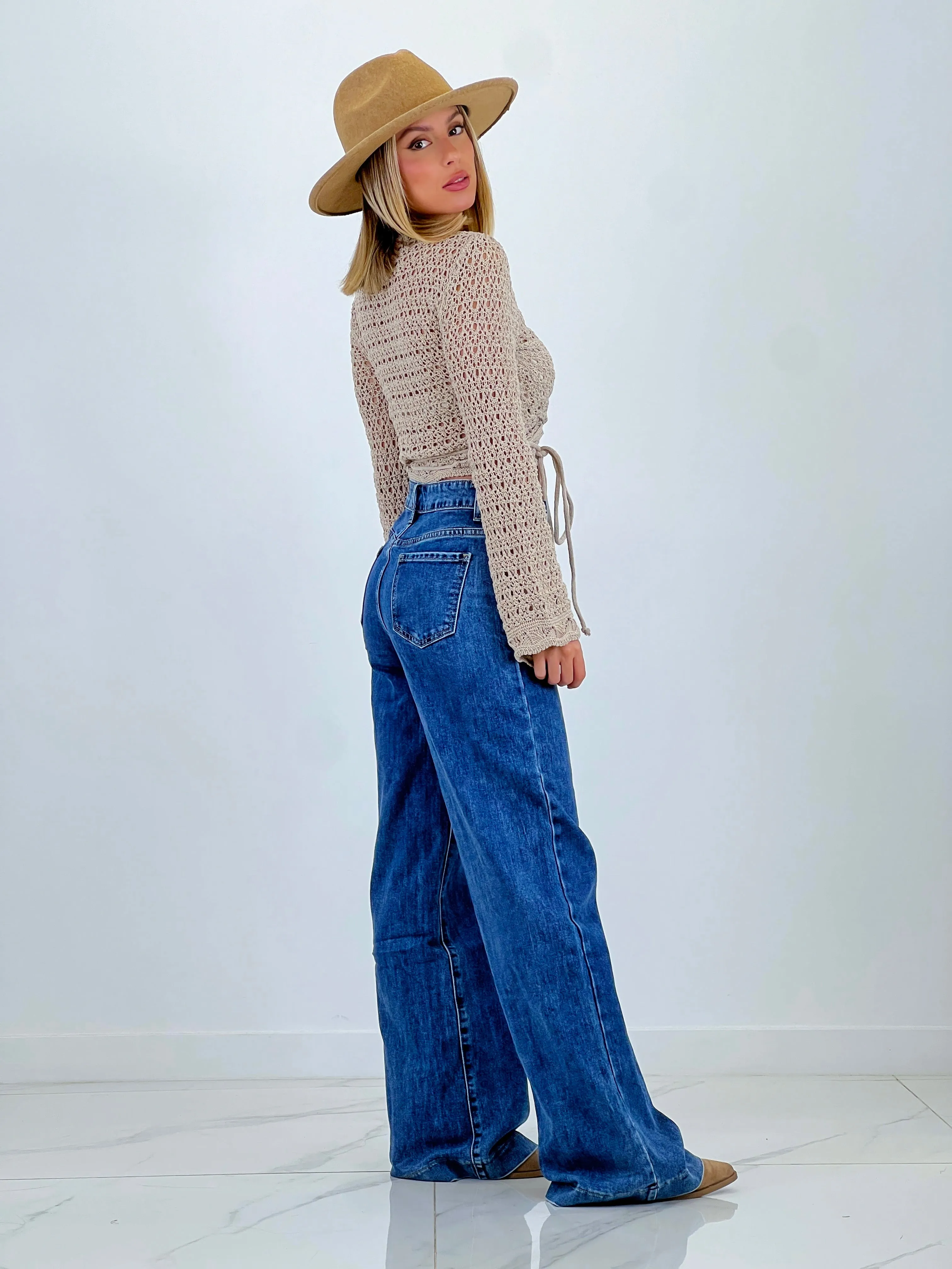 Jeans costura wide leg