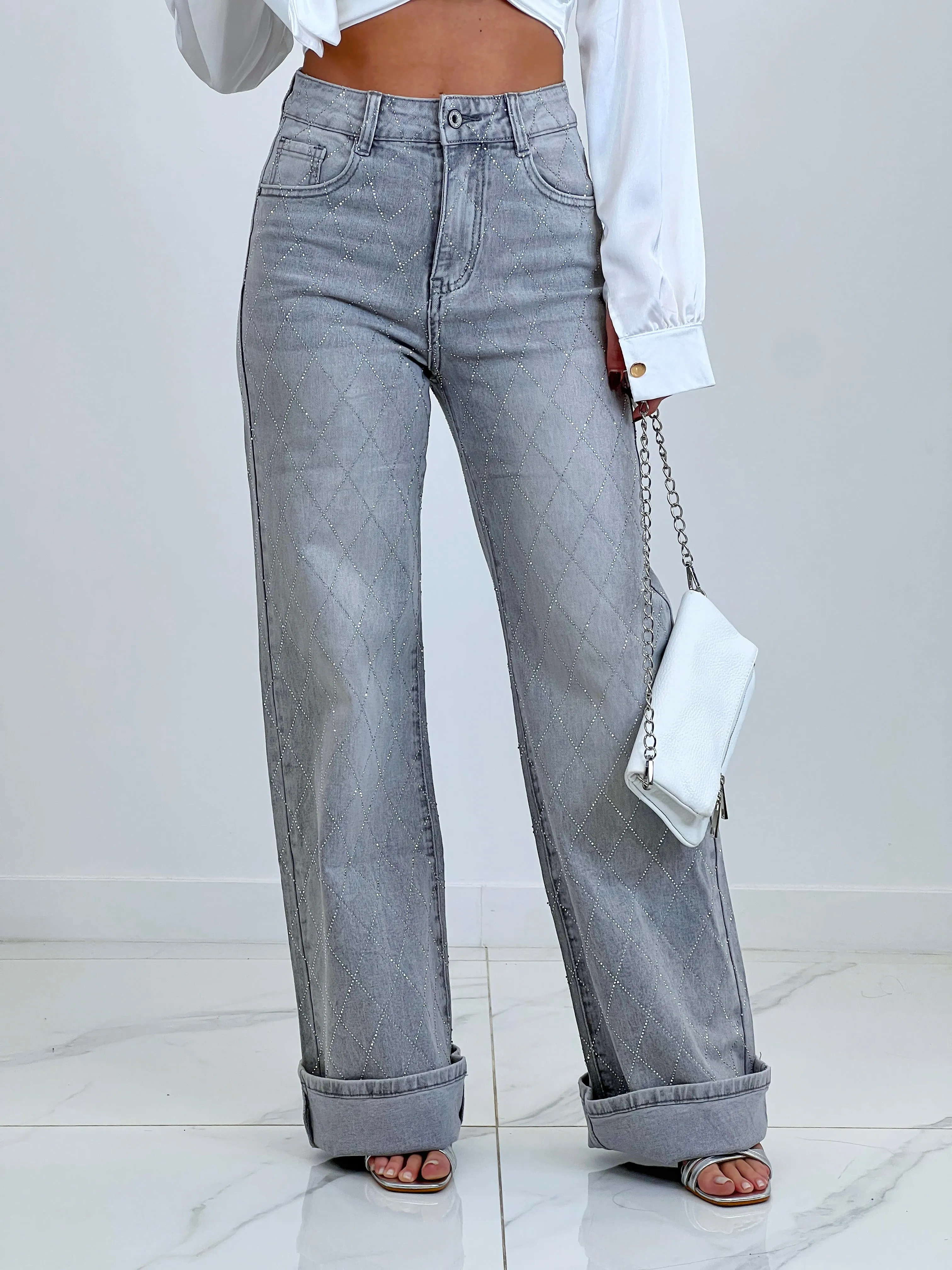 Jeans wide leg brillantes