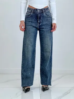 Jeans wide leg cintura brillante