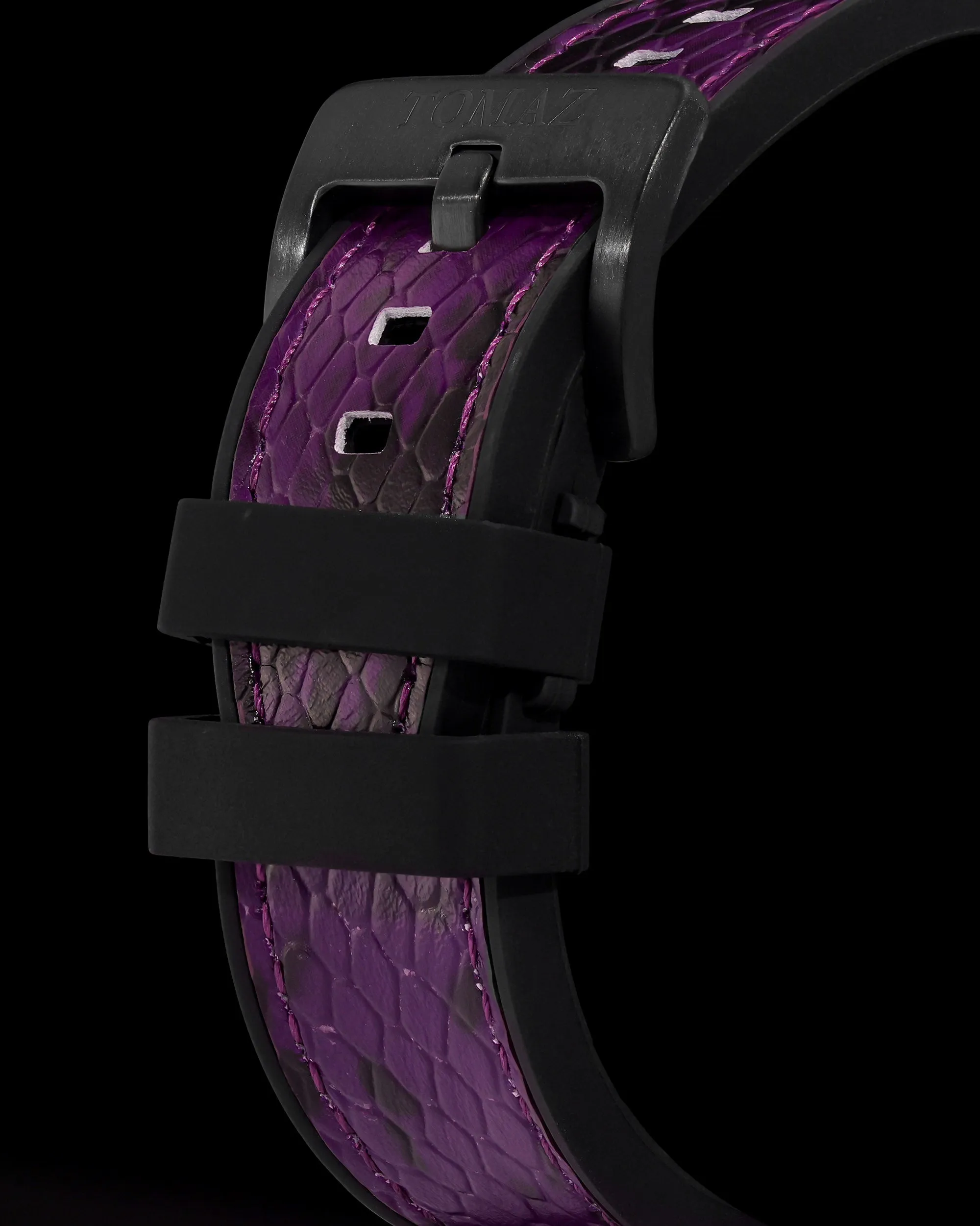 Jezper TQ021B-D9 (Black/Purple) with Purple Green Swarovski (Purple Salmon Rubber Strap)