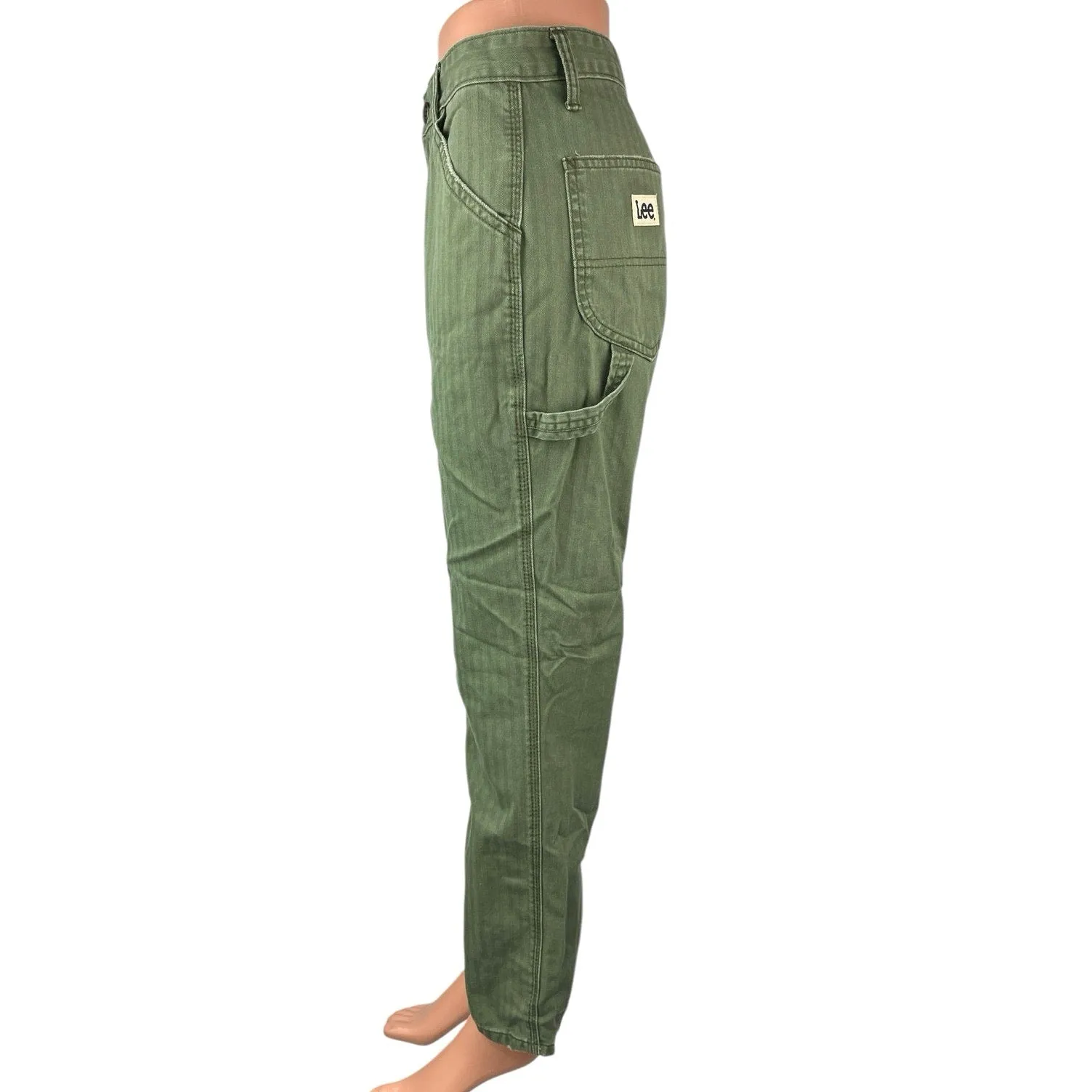 Lee Vintage Modern Women's Green High Rise Dungaree Cargo Ankle Jeans Pants 27