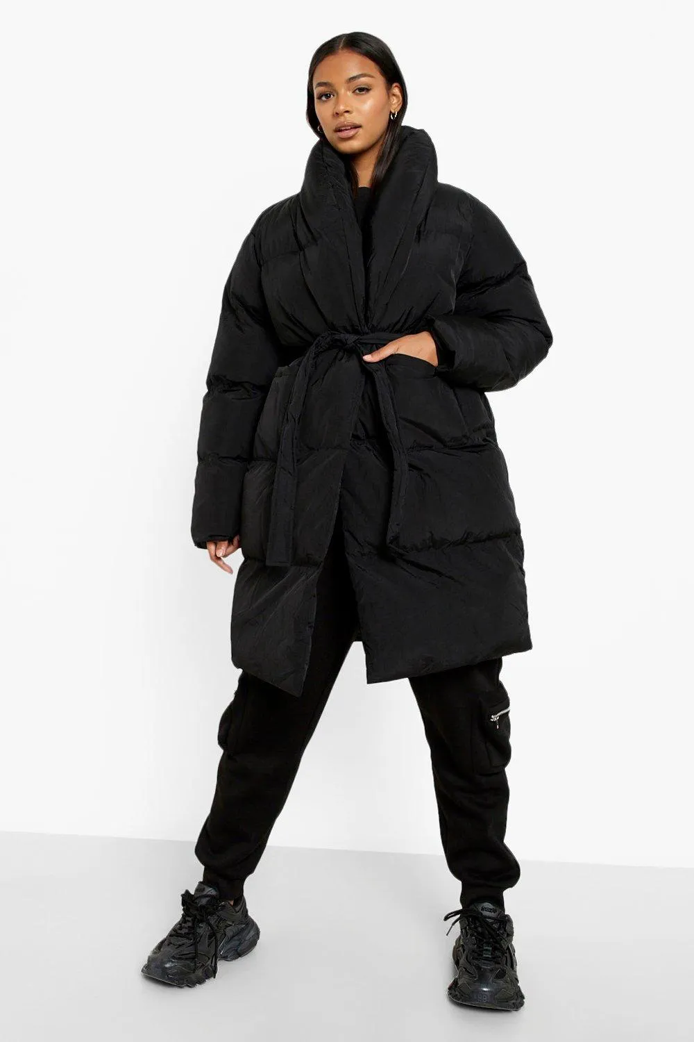 Longline Wrap Belted Puffer Jacket