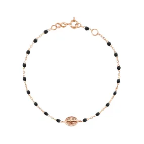 Madone Charm Classic Gigi Black bracelet, Rose Gold, 6.7