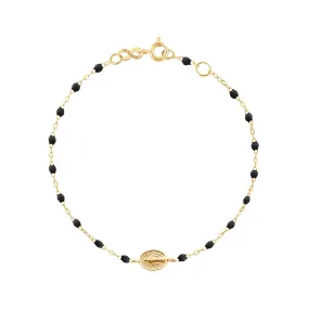 Madone Charm Classic Gigi Black bracelet, Yellow Gold, 6.7