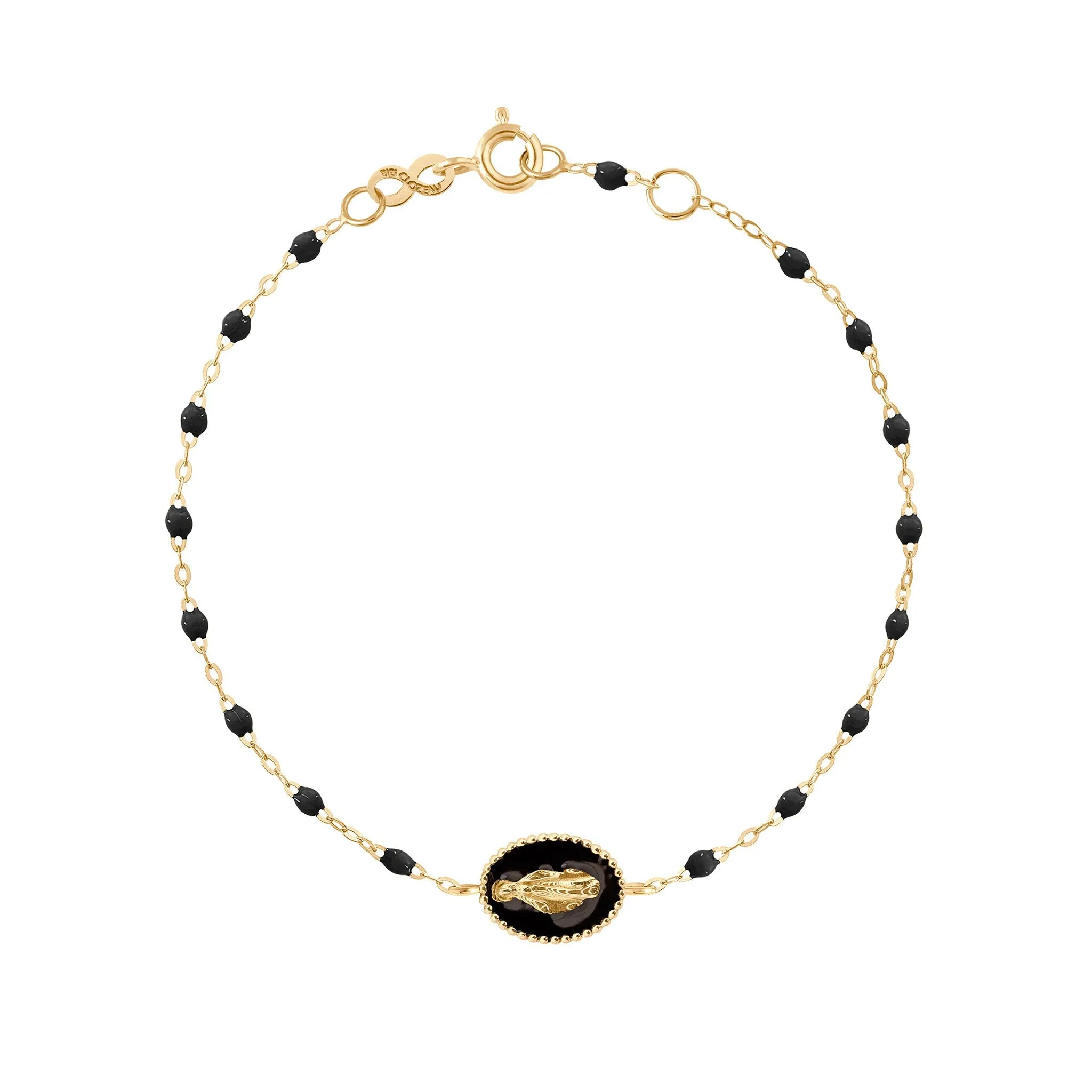 Madone resin charm Classic Gigi Black bracelet, Yellow Gold, 6.7