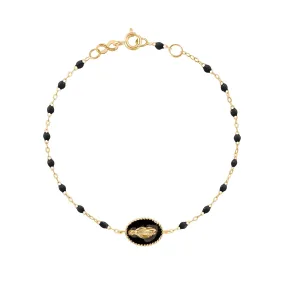 Madone resin charm Classic Gigi Black bracelet, Yellow Gold, 6.7