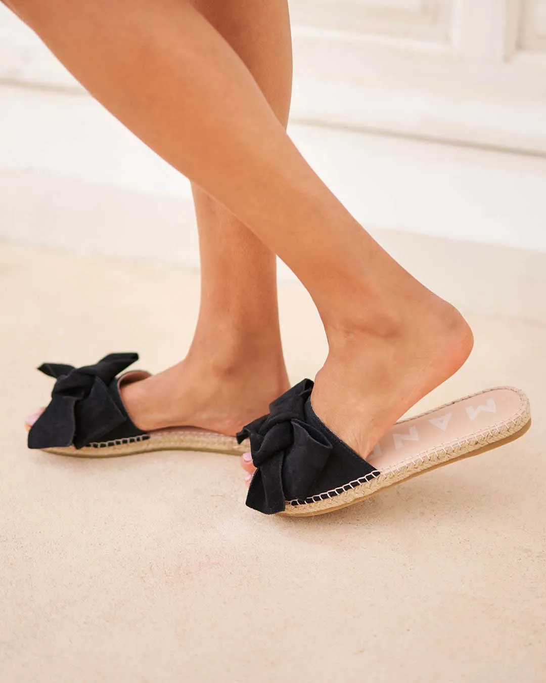 Manebi   Sandals With Bow Hamptons Black Suede