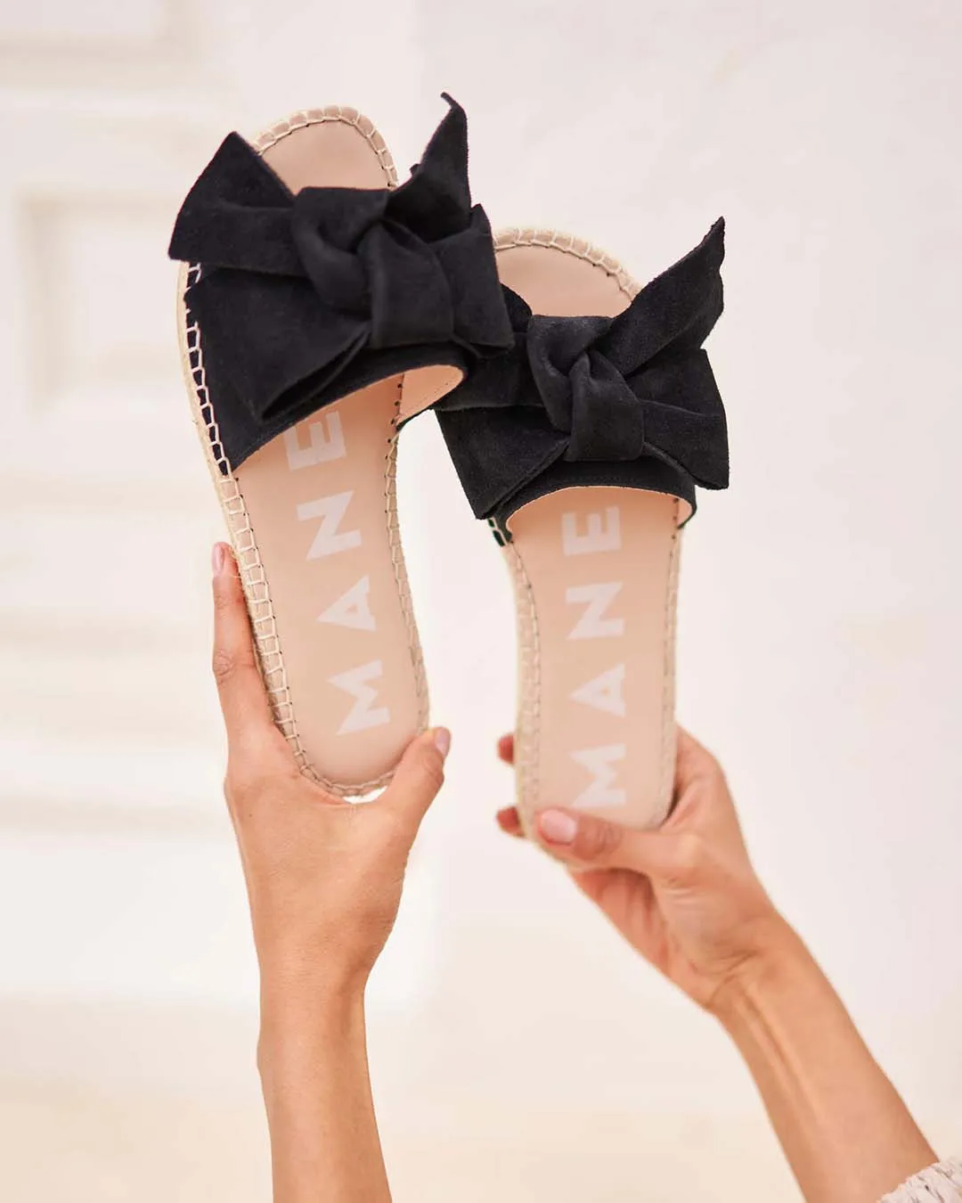 Manebi   Sandals With Bow Hamptons Black Suede