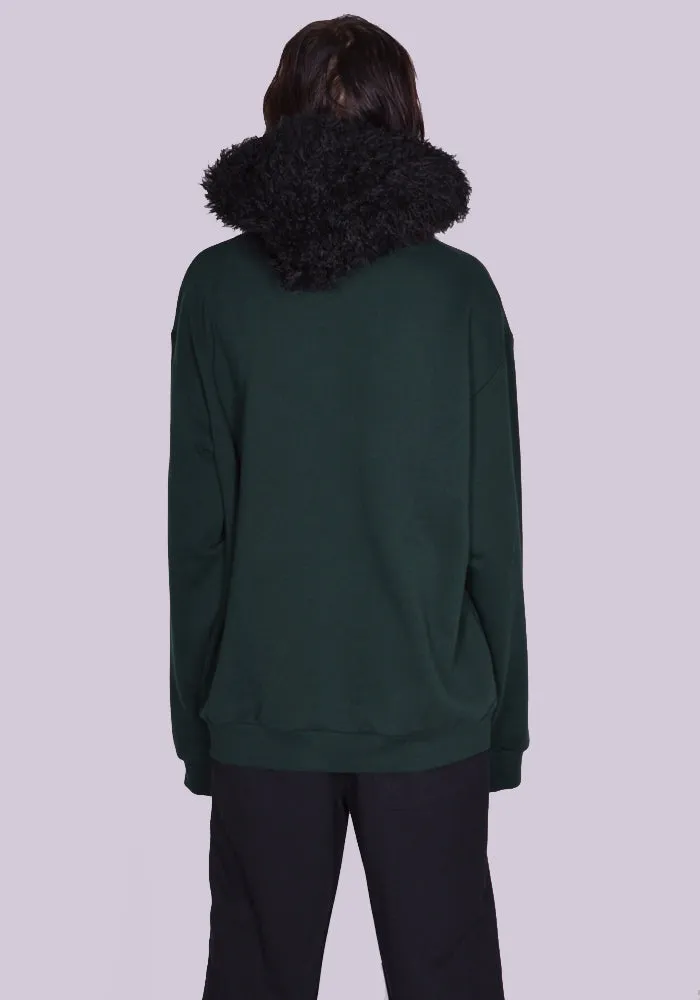 MARNI FUMU0067Q1 FAUX FUR SWEAT HOODIE SPHERICAL GREEN