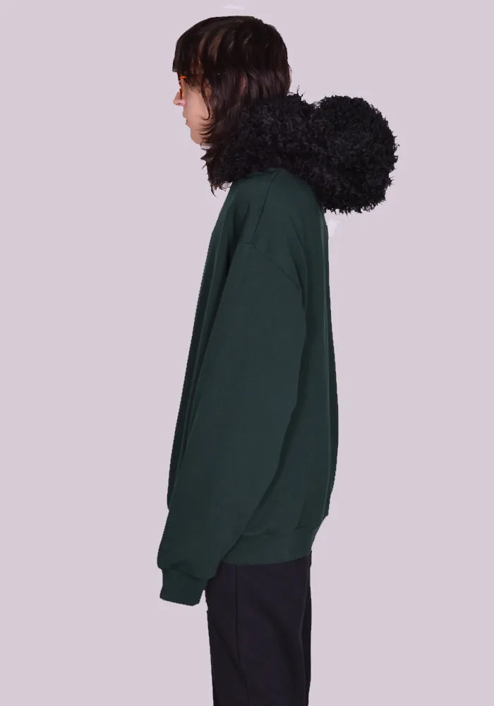 MARNI FUMU0067Q1 FAUX FUR SWEAT HOODIE SPHERICAL GREEN