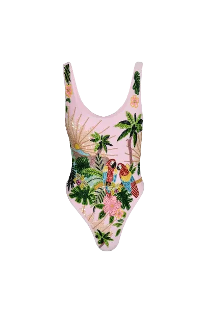 Maya Scoop Back Pink Tropical Swimsuit