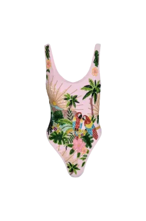 Maya Scoop Back Pink Tropical Swimsuit