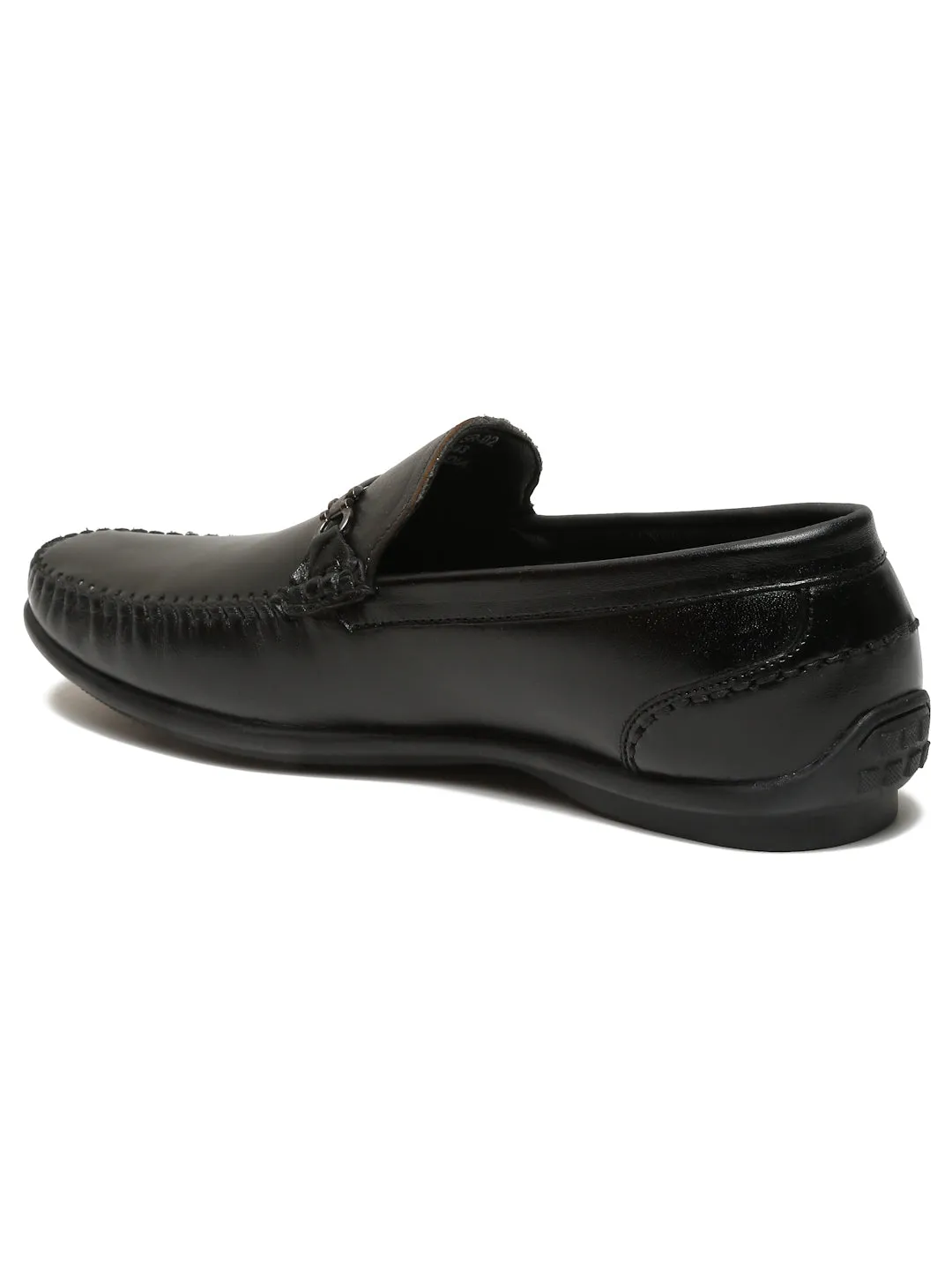 Men Black Leather Solid Loafers