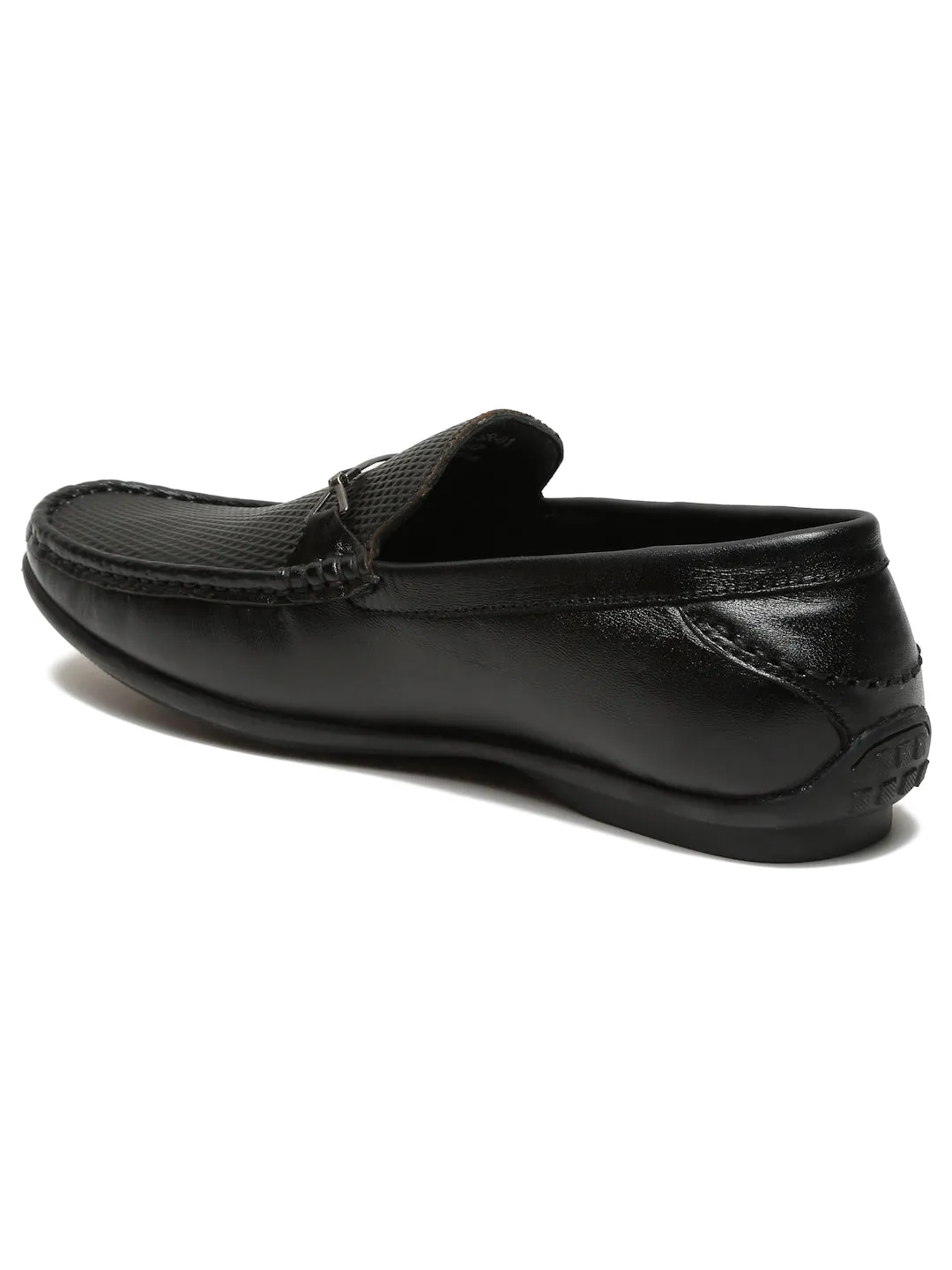 Men Black Leather Textured Loafers