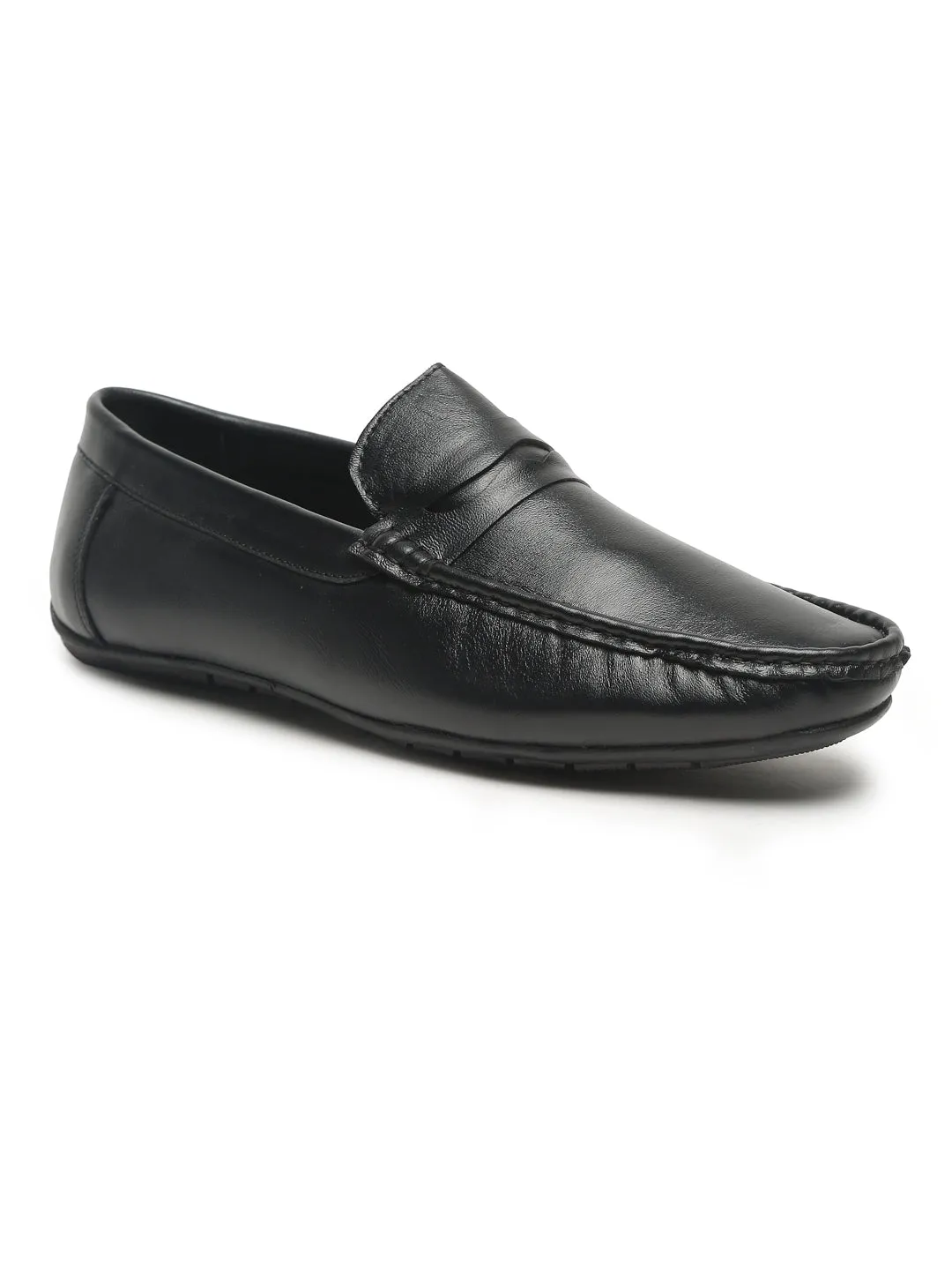 Men Black Solid Genuine Leather Formal Loafers