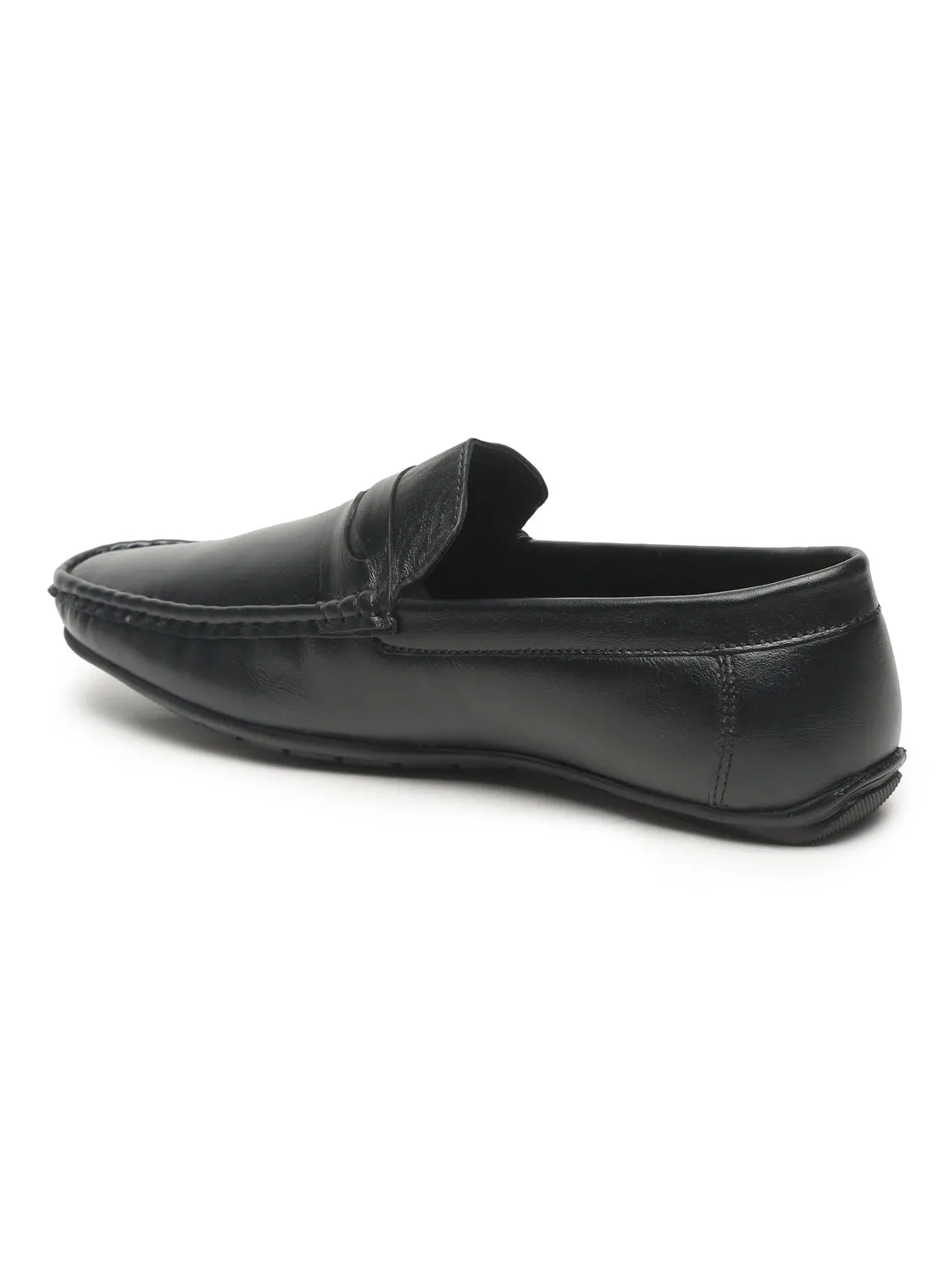 Men Black Solid Genuine Leather Formal Loafers